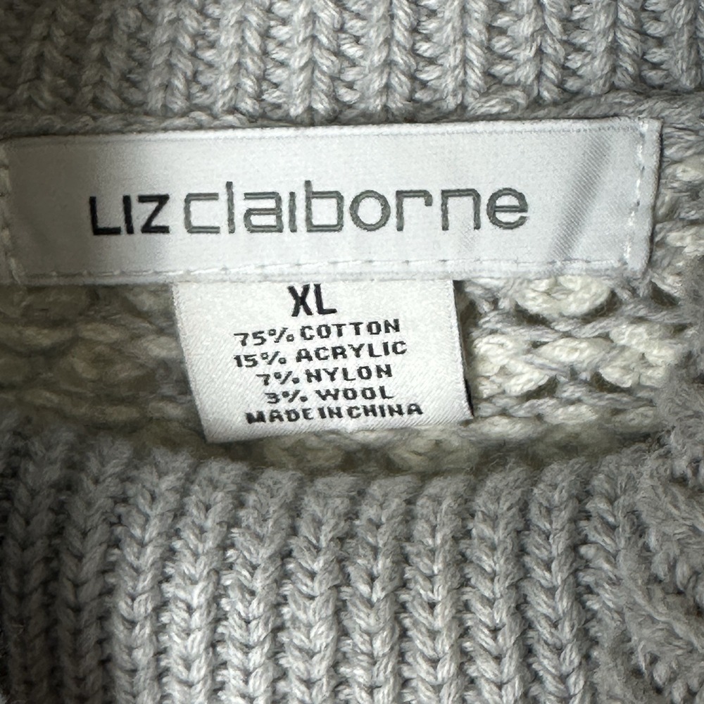 LIZ CLAIBORNE Women's XL‎ Turtleneck Sweater Gray/White Long Sleeve Pullover - Picture 6 of 6